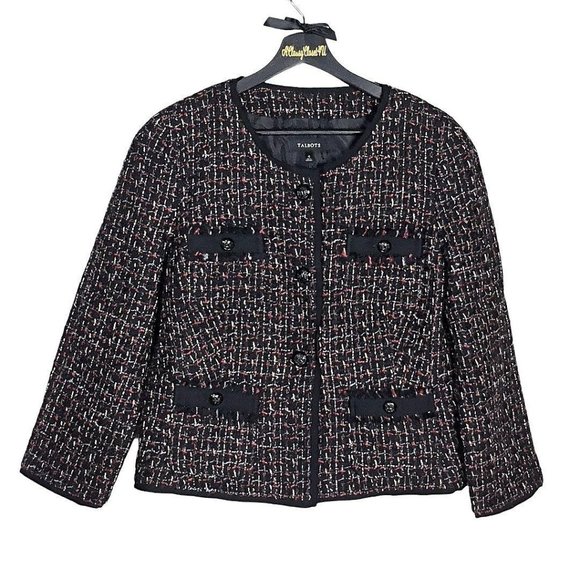 Talbots Black Tweed Blazer Wool Blend Blazer 12 - Picture 1 of 5